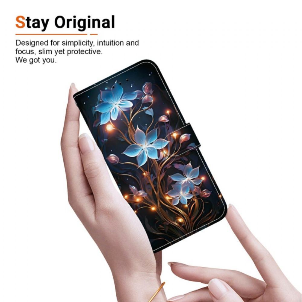 Kožený Kryt Oneplus Nord 5 Modré Květy