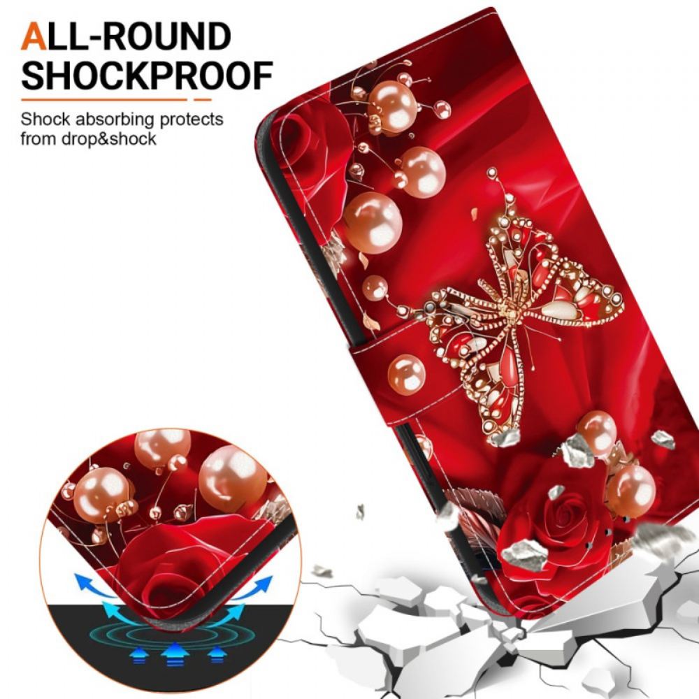 Kožený Kryt Oneplus Nord 5 Červení Motýli