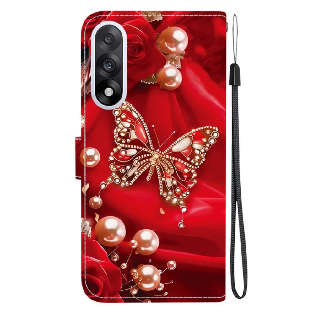 Kožený Kryt Oneplus Nord 5 Červení Motýli