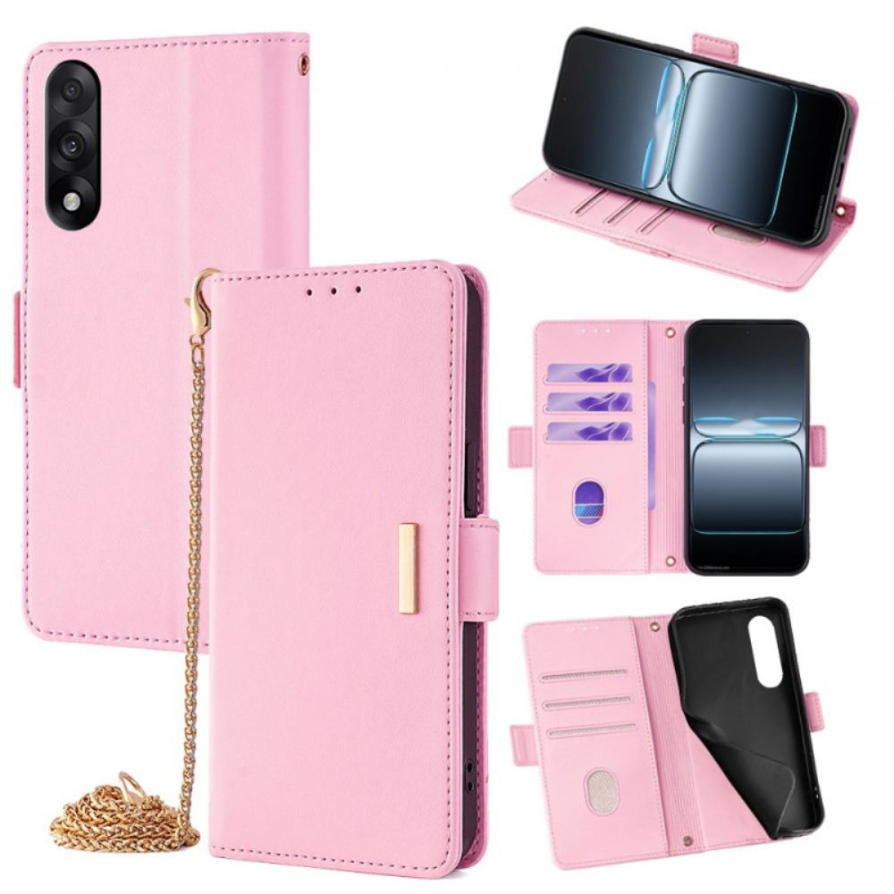 Peněženková Pouzdra Oneplus Nord 5 Kryty Na Mobil Zlatá Spona A Šňůrka Na Krk