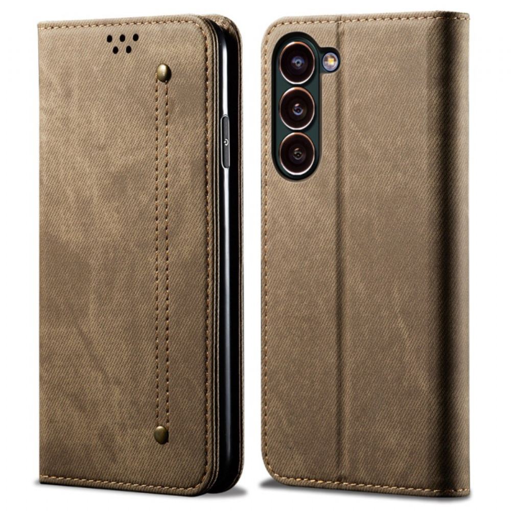 Kožené Pouzdro Samsung Galaxy S24 Plus 5g Kryty Na Mobil Textura Džínů