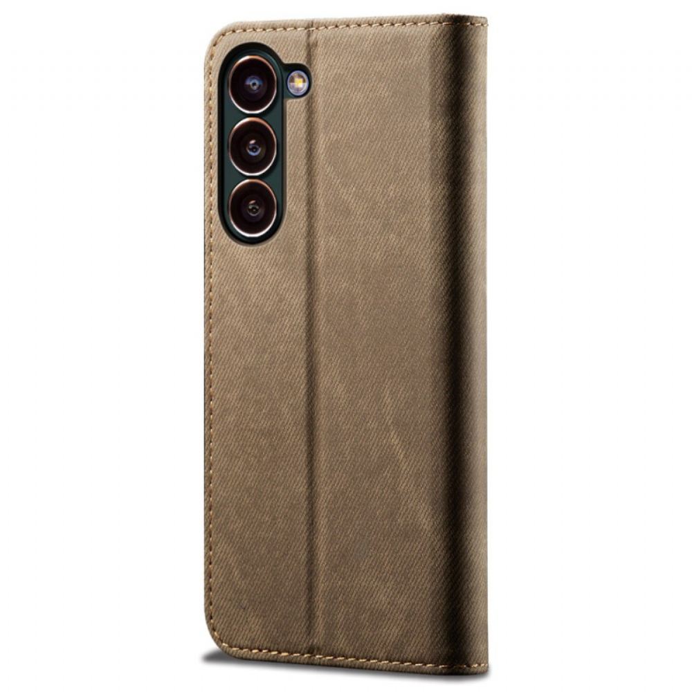 Kožené Pouzdro Samsung Galaxy S24 Plus 5g Kryty Na Mobil Textura Džínů