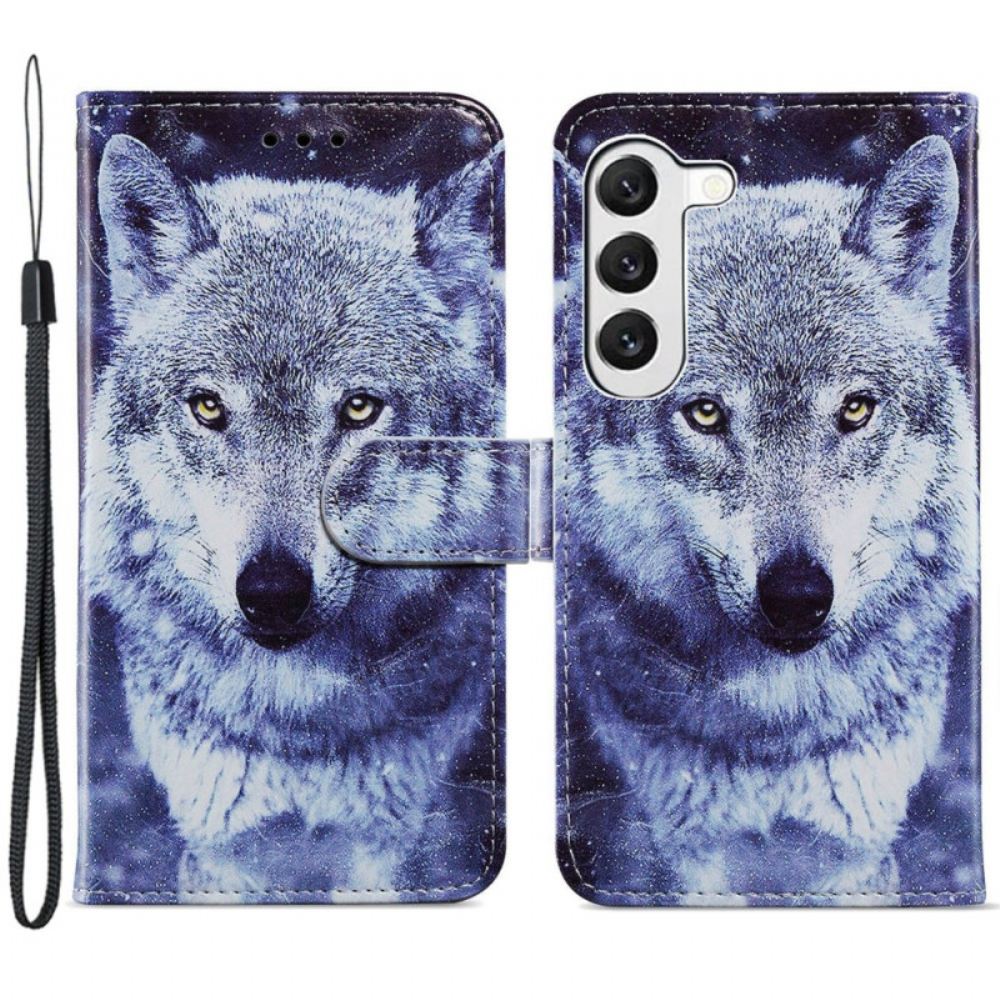 Kožený Kryt Na Samsung Galaxy S24 Plus 5g Bílý Vlk S Popruhem