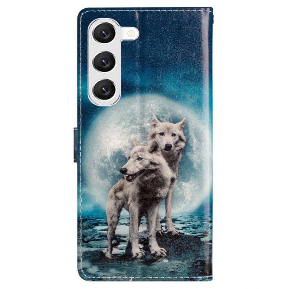 Kožený Kryt Na Samsung Galaxy S24 Plus 5g Dva Vlci S Popruhy