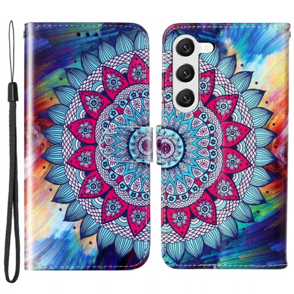 Kožený Kryt Na Samsung Galaxy S24 Plus 5g Mandala Květina S Popruhem