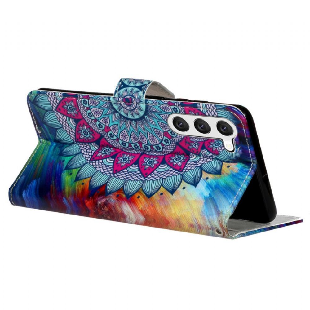 Kožený Kryt Na Samsung Galaxy S24 Plus 5g Mandala Květina S Popruhem