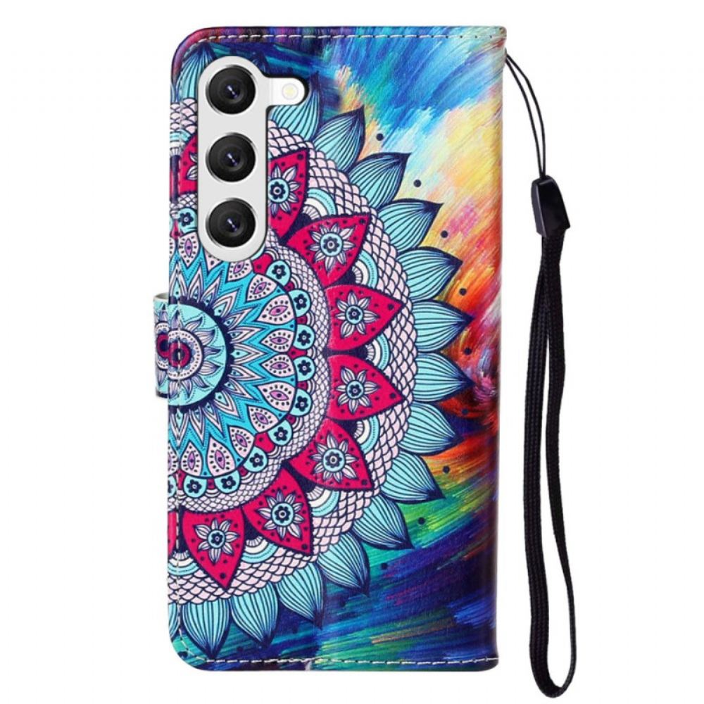 Kožený Kryt Na Samsung Galaxy S24 Plus 5g Mandala Květina S Popruhem