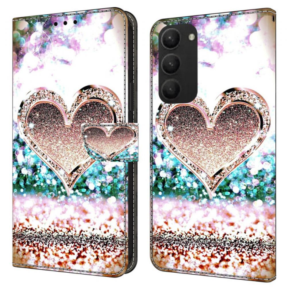 Kožený Kryt Na Samsung Galaxy S24 Plus 5g Růžové Diamantové Srdce
