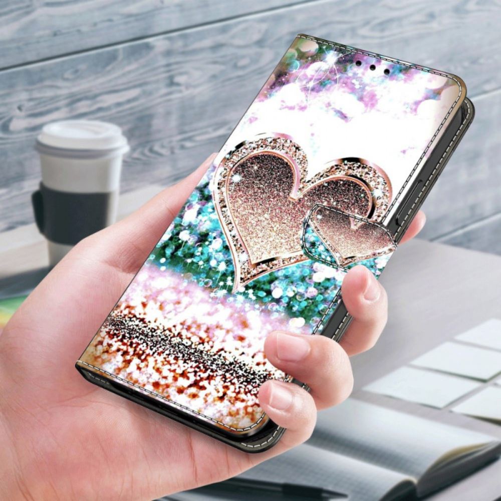 Kožený Kryt Na Samsung Galaxy S24 Plus 5g Růžové Diamantové Srdce