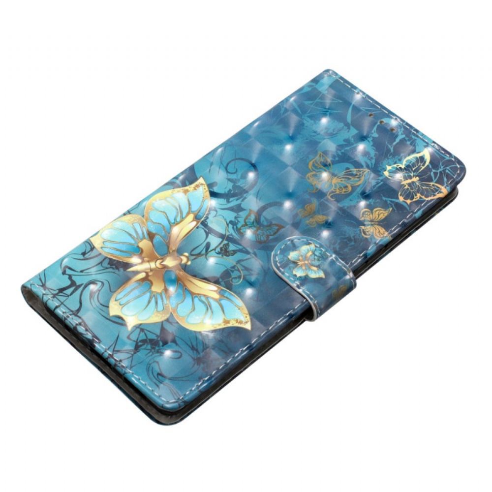Kožený Kryt Samsung Galaxy S24 Plus 5g 3d Vzor Motýla S Páskem