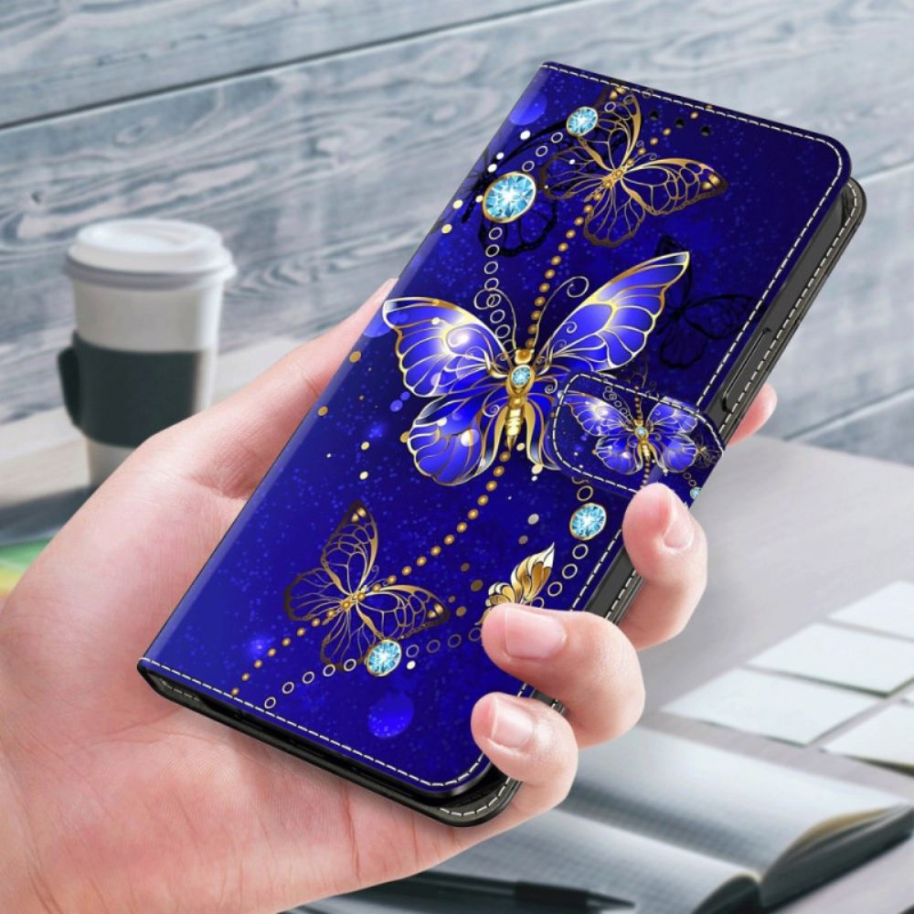 Kožený Kryt Samsung Galaxy S24 Plus 5g Diamantoví Motýli