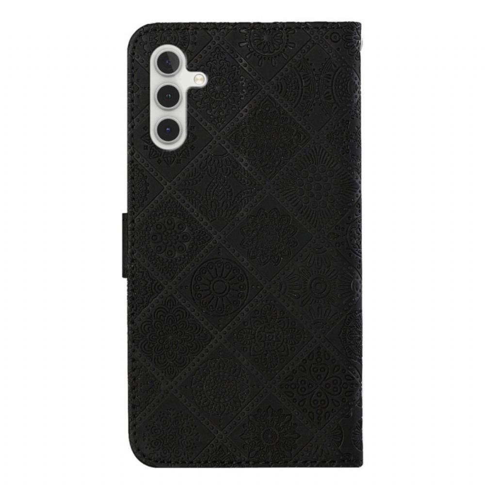 Kožený Kryt Samsung Galaxy S24 Plus 5g Etnické Květiny