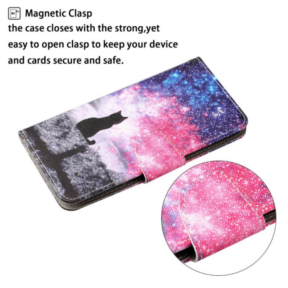 Kožený Kryt Samsung Galaxy S24 Plus 5g Hvězdná Obloha S Lanyard Cat