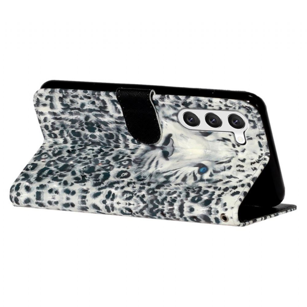 Kožený Kryt Samsung Galaxy S24 Plus 5g Leopardí Hlava S Popruhem