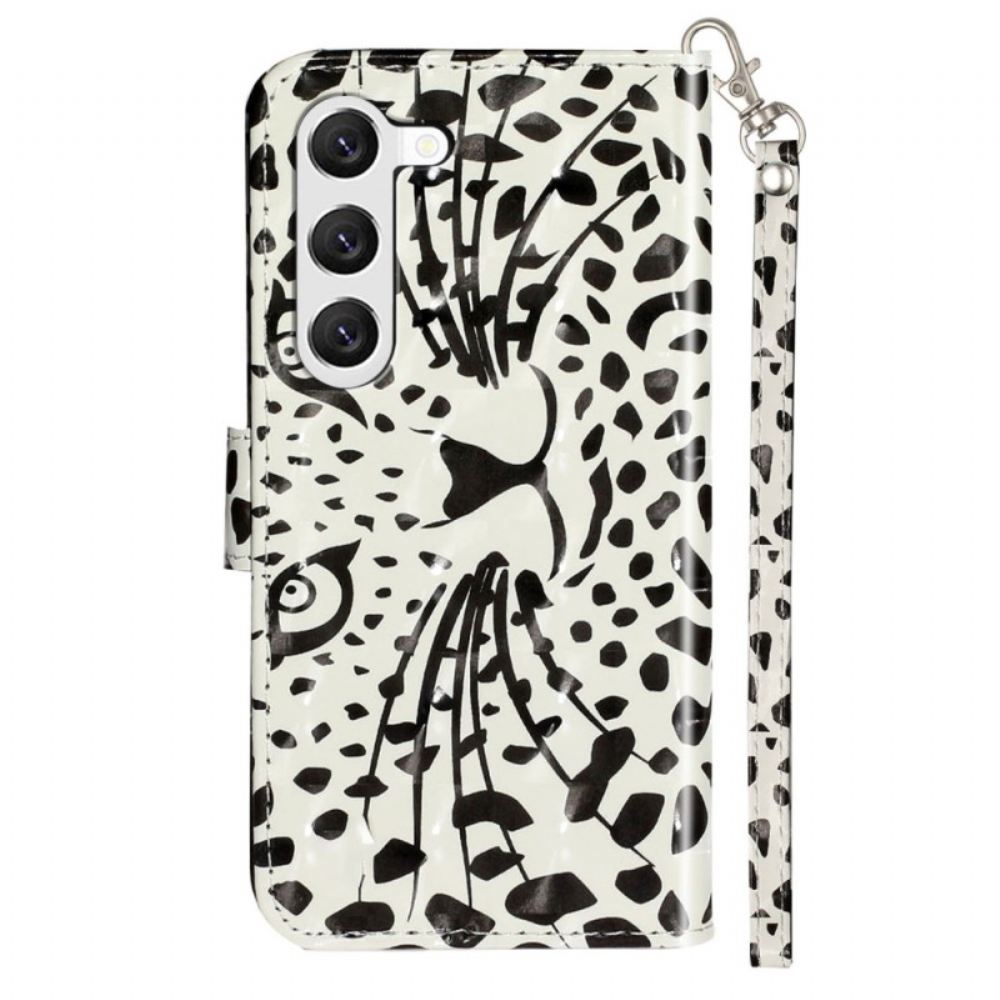 Kožený Kryt Samsung Galaxy S24 Plus 5g Leopardí Hlava S Popruhem