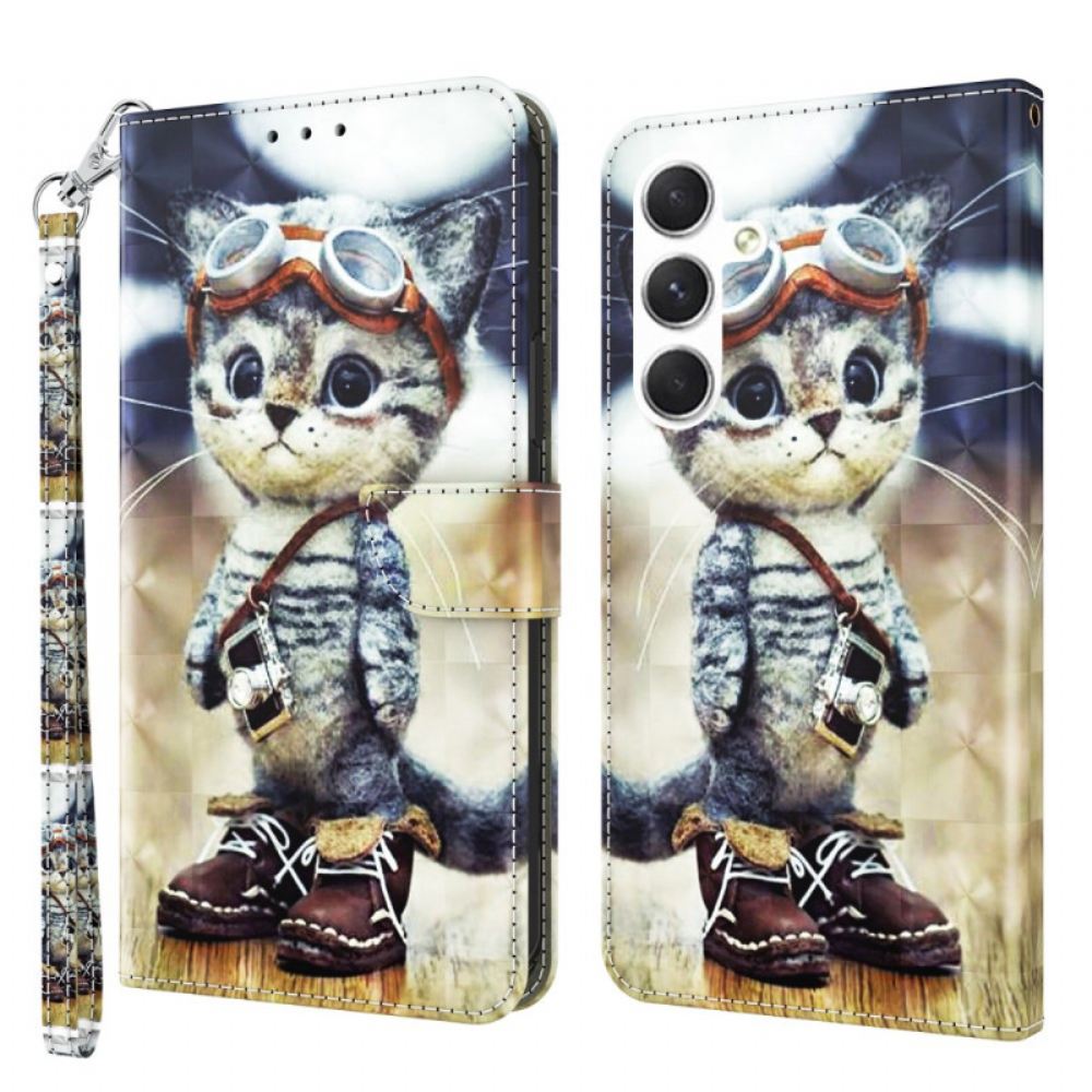 Kožený Kryt Samsung Galaxy S24 Plus 5g Letecká Kočka S Popruhem