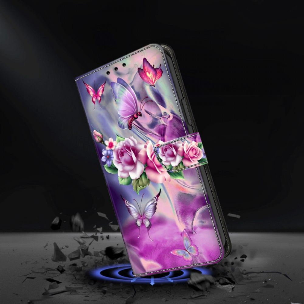 Kožený Kryt Samsung Galaxy S24 Plus 5g Motýli A Květiny