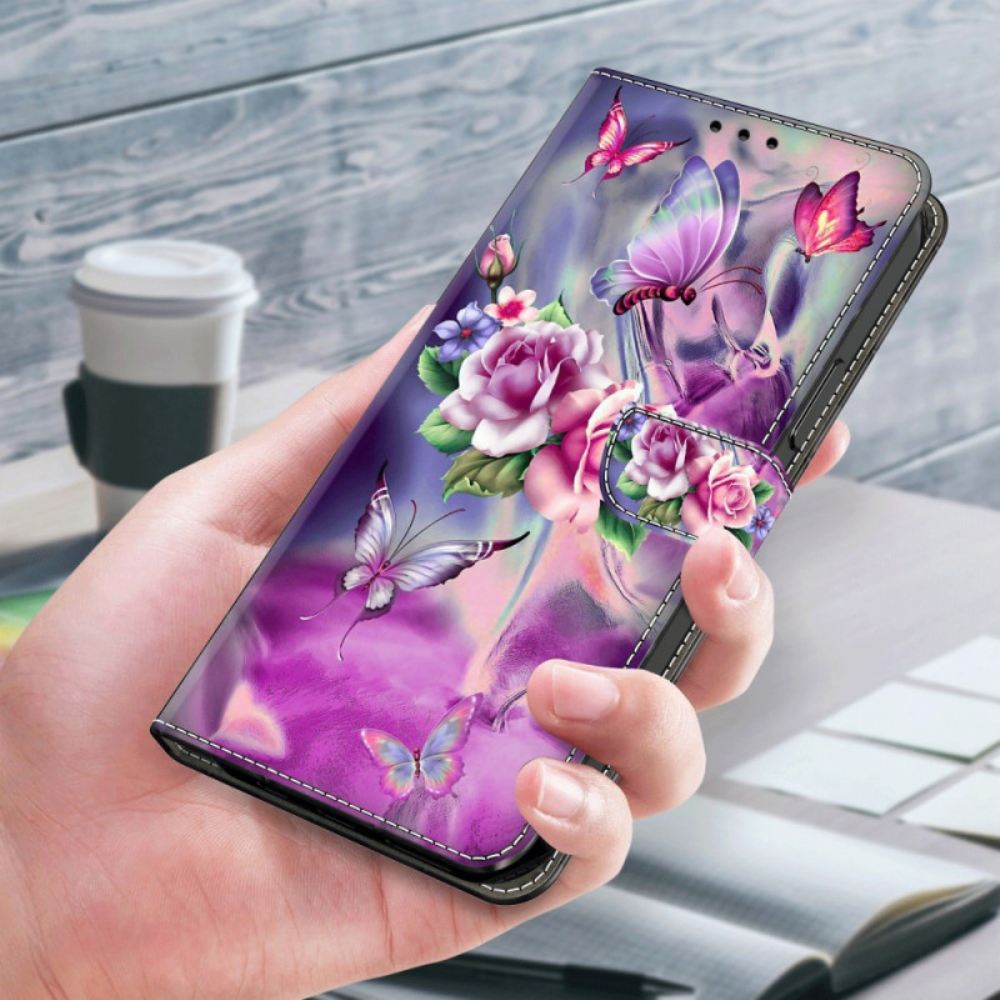 Kožený Kryt Samsung Galaxy S24 Plus 5g Motýli A Květiny