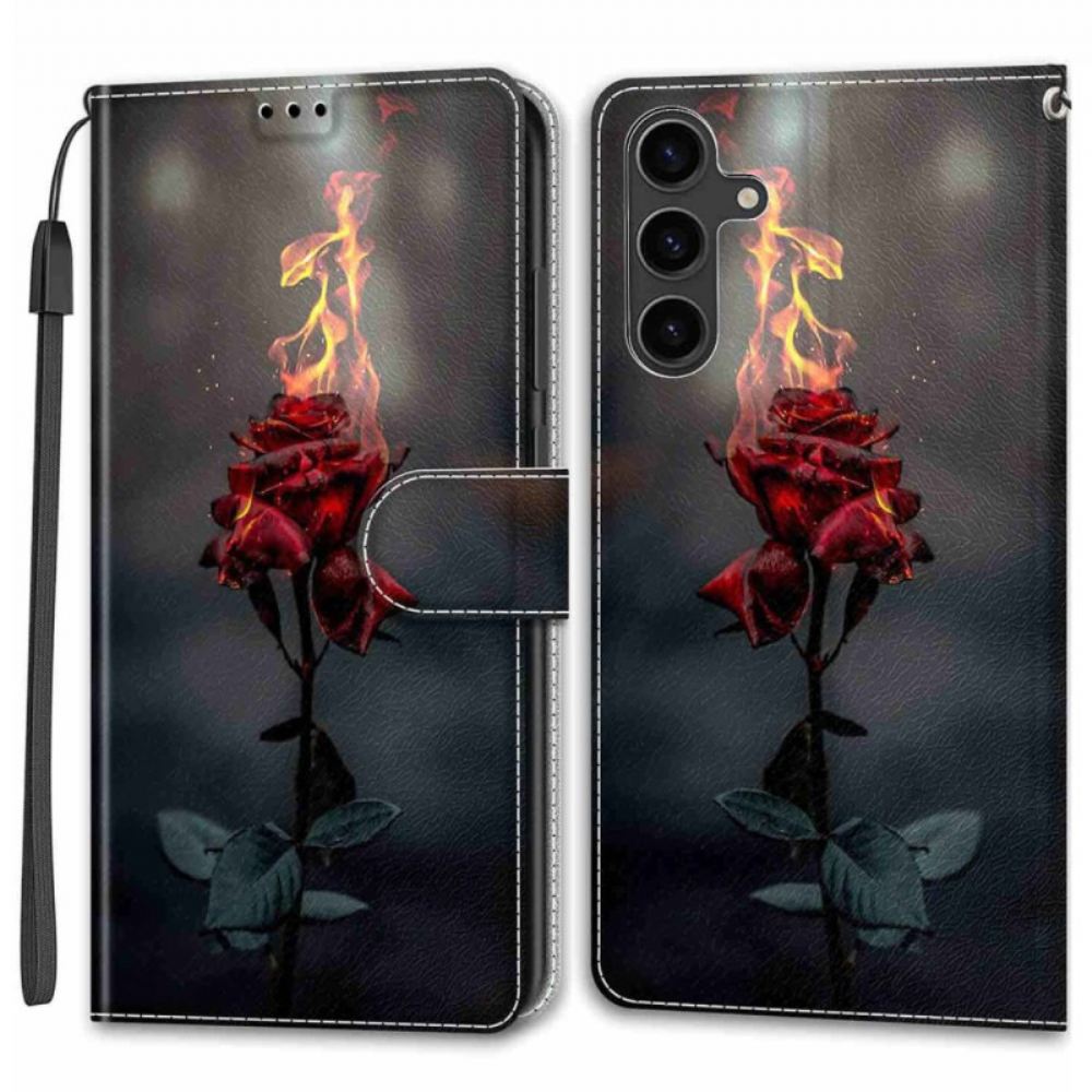Kožený Kryt Samsung Galaxy S24 Plus 5g Ohnivě Růžová S Popruhem