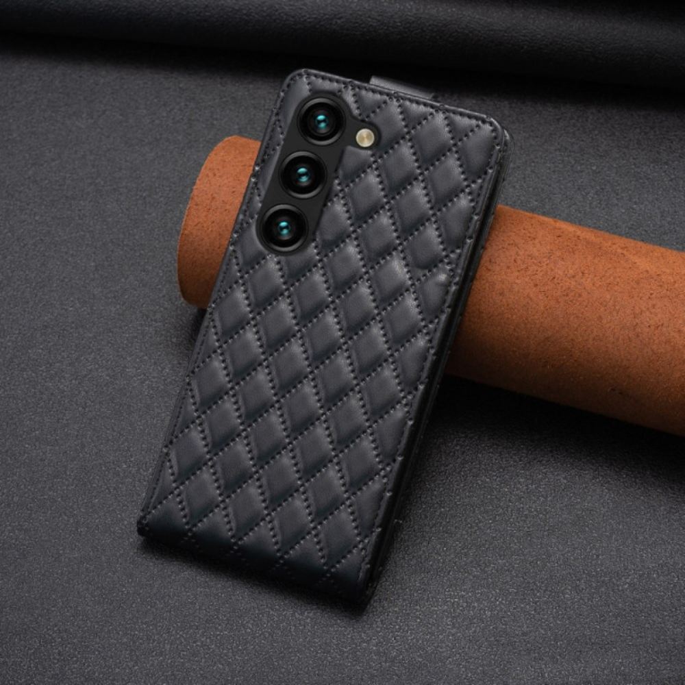 Kožený Kryt Samsung Galaxy S24 Plus 5g Prošívané S Vertikální Chlopní