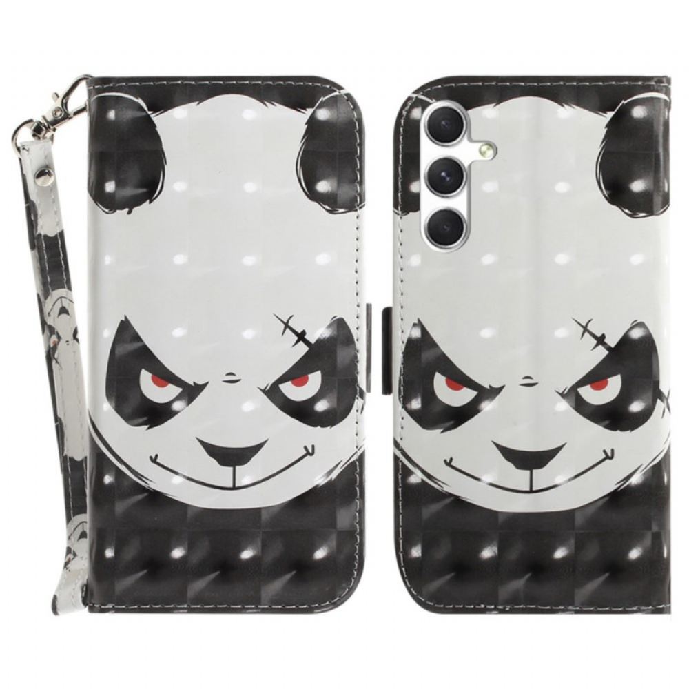 Kožený Kryt Samsung Galaxy S24 Plus 5g Rozzlobená Panda S Popruhem