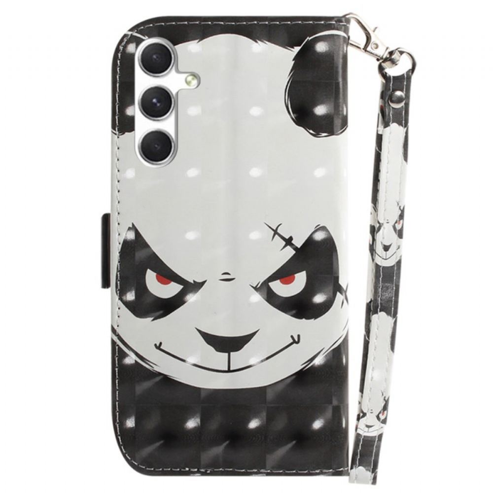 Kožený Kryt Samsung Galaxy S24 Plus 5g Rozzlobená Panda S Popruhem