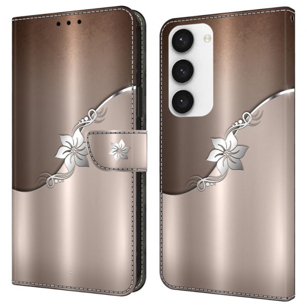 Kožený Kryt Samsung Galaxy S24 Plus 5g Stříbrný Květ