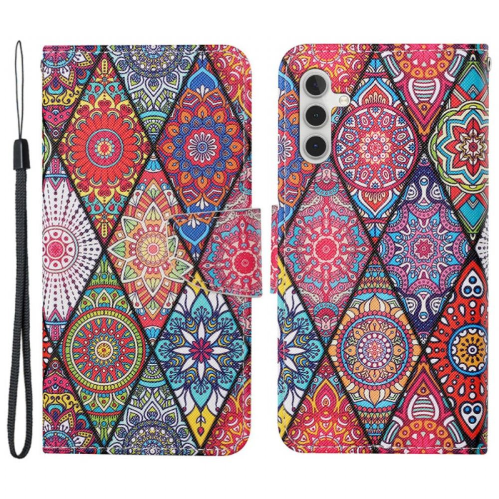 Kožený Kryt Samsung Galaxy S24 Plus 5g Totemové Diamanty S Řemínkem