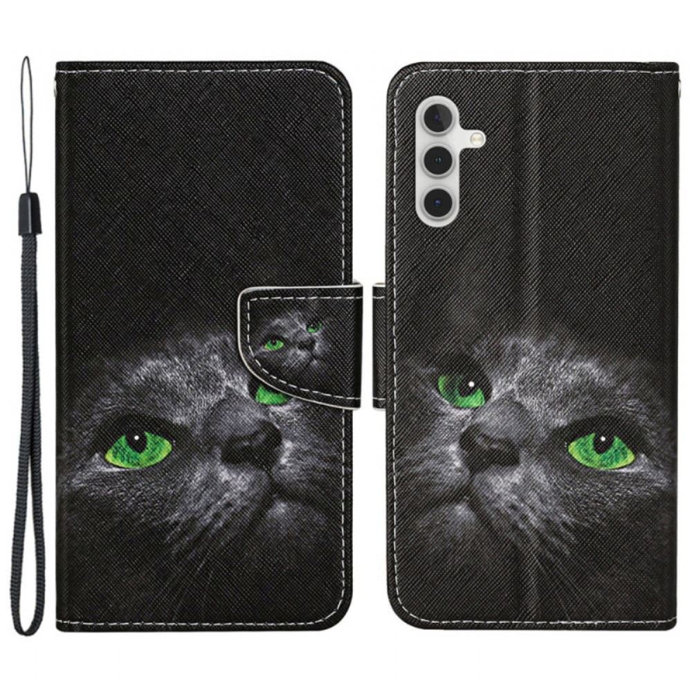 Kožený Kryt Samsung Galaxy S24 Plus 5g Zelenooká Kočka S Popruhem
