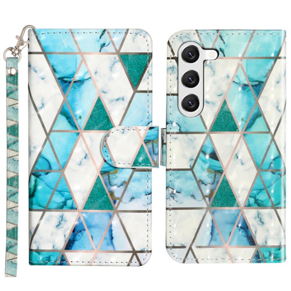 Kožený Kryt Samsung Galaxy S24 Plus 5g Zelený Mramor S Popruhem