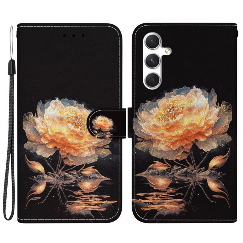 Kožený Kryt Samsung Galaxy S24 Plus 5g Zlatá Pivoňka