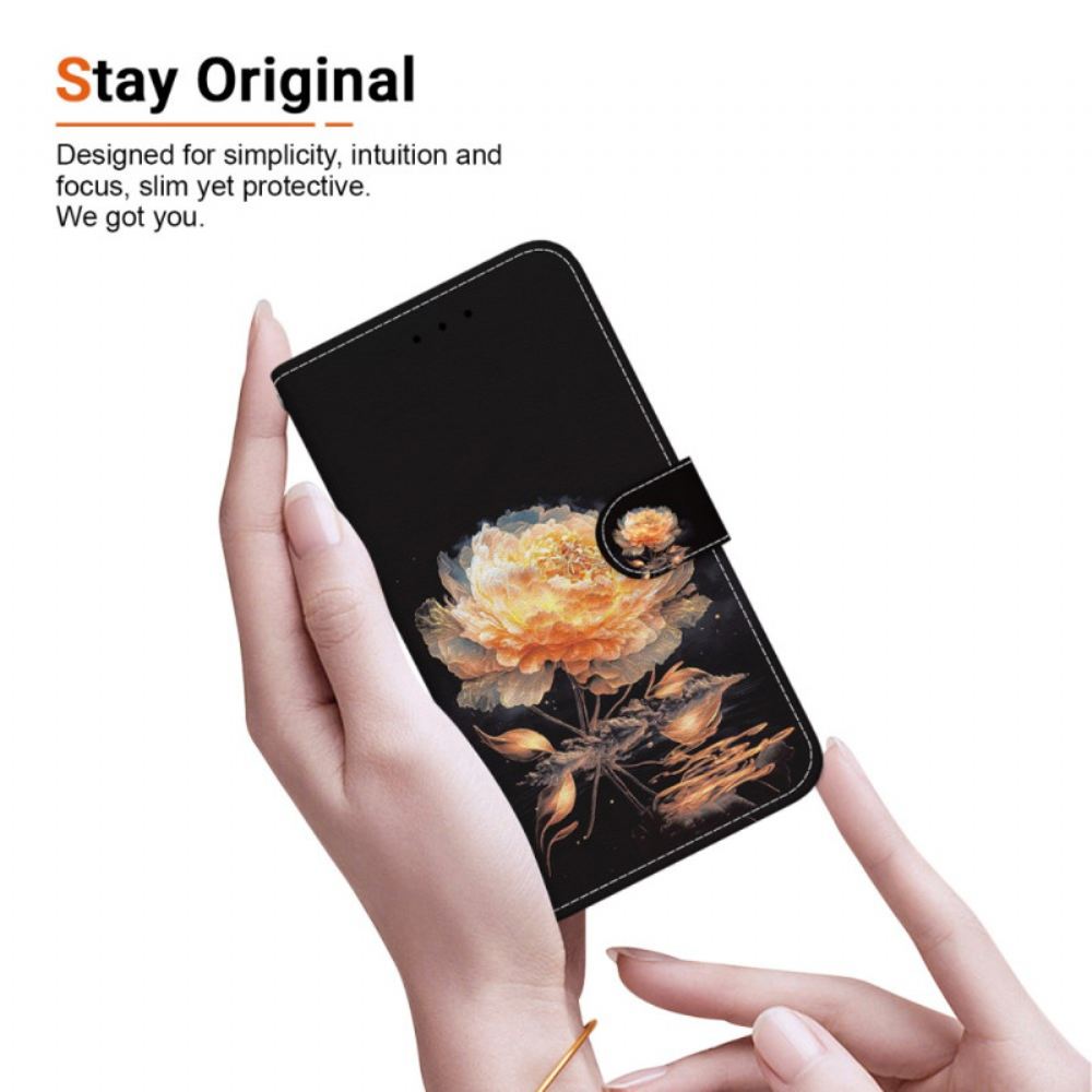 Kožený Kryt Samsung Galaxy S24 Plus 5g Zlatá Pivoňka