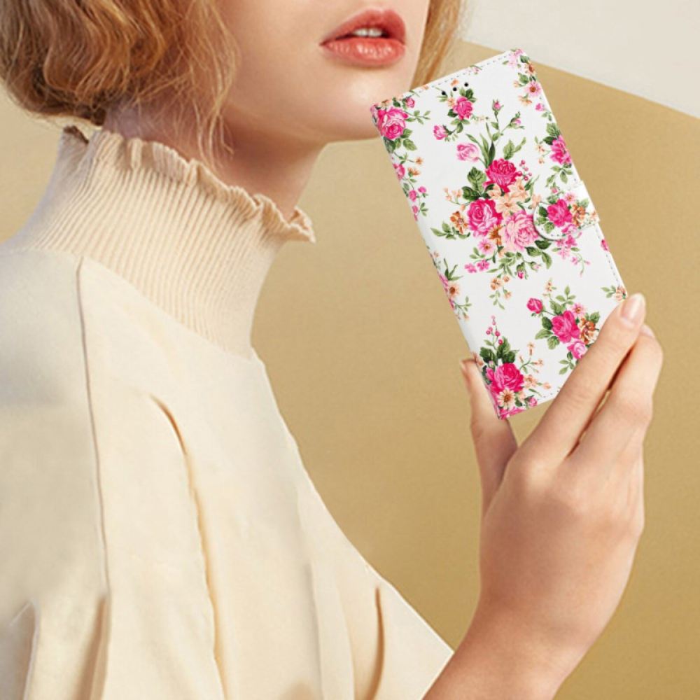 Kožený Kryt Samsung Galaxy S24 Plus 5g Červené Květy S Popruhem