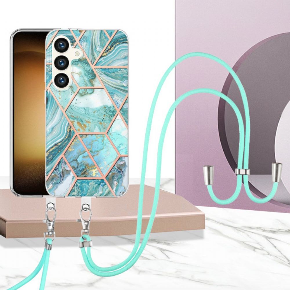 Kryt Samsung Galaxy S24 Plus 5g Růžová A Bílá Mramorová Šňůra