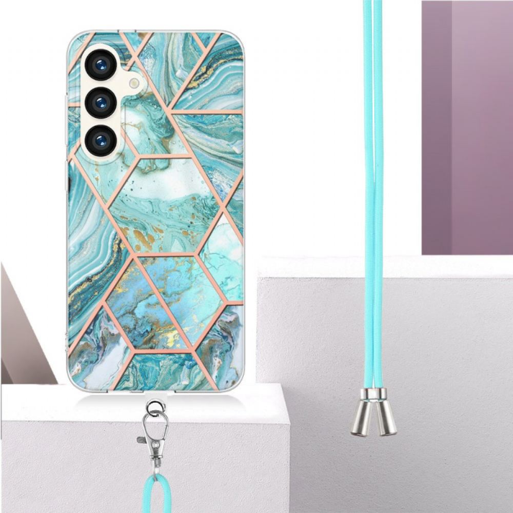 Kryt Samsung Galaxy S24 Plus 5g Růžová A Bílá Mramorová Šňůra
