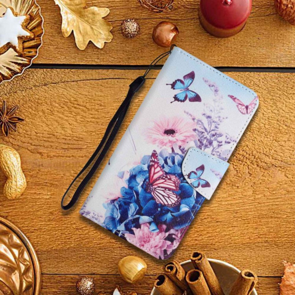 Peněženková Pouzdra Samsung Galaxy S24 Plus 5g Kryty Na Mobil Fialový Motýl S Páskem
