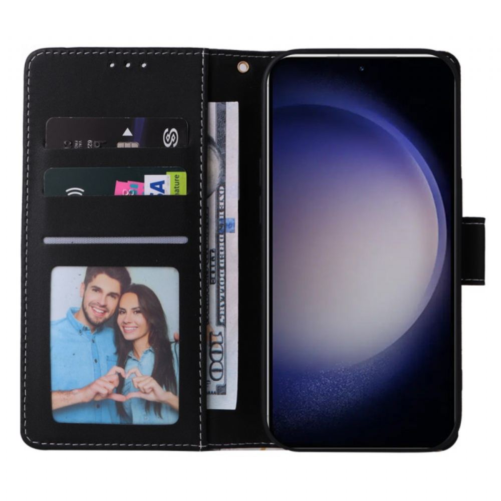 Peněženková Pouzdra Samsung Galaxy S24 Plus 5g Kryty Na Mobil Mramorový Potisk S Páskem