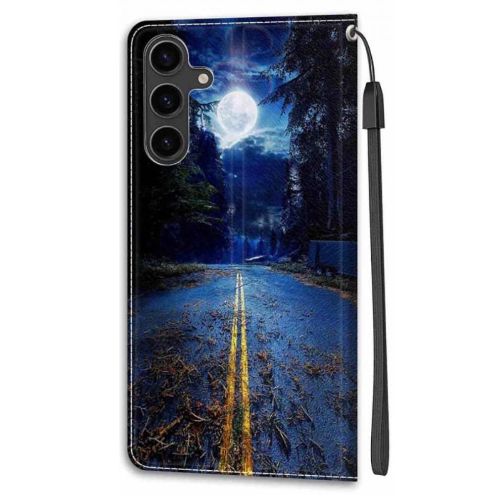 Peněženková Pouzdra Samsung Galaxy S24 Plus 5g Kryty Na Mobil Noční Cesta A Měsíční Popruh