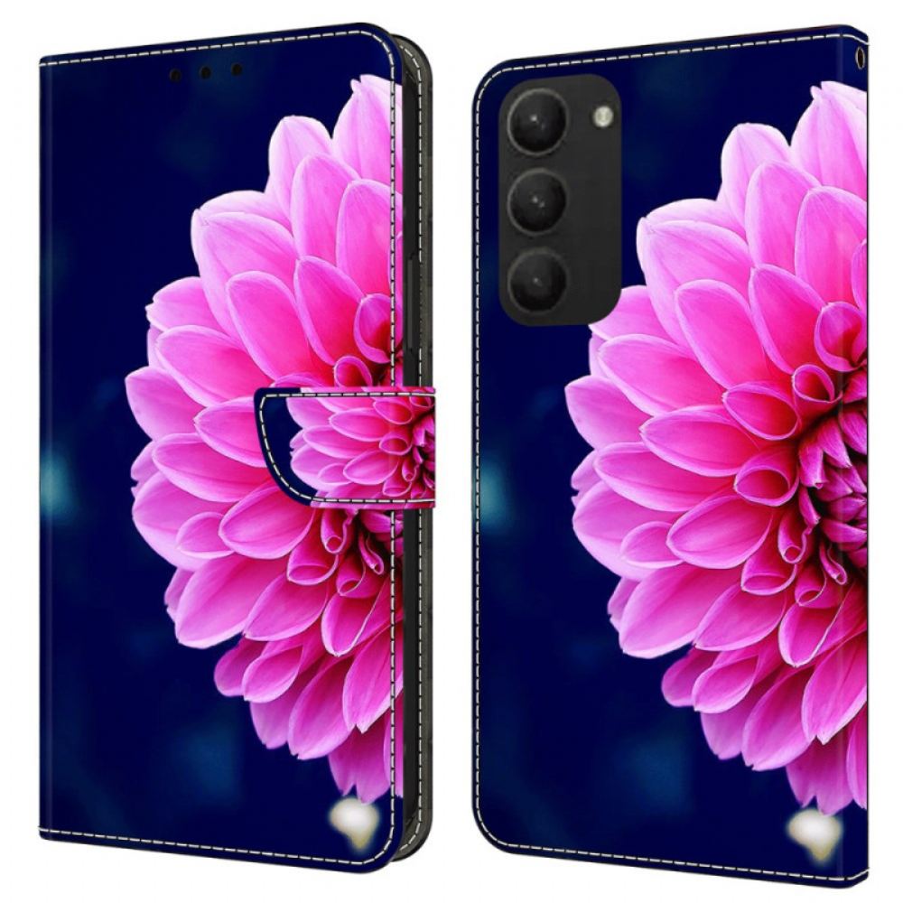 Peněženková Pouzdra Samsung Galaxy S24 Plus 5g Kryty Na Mobil Růžové Květy Na Modrém Pozadí