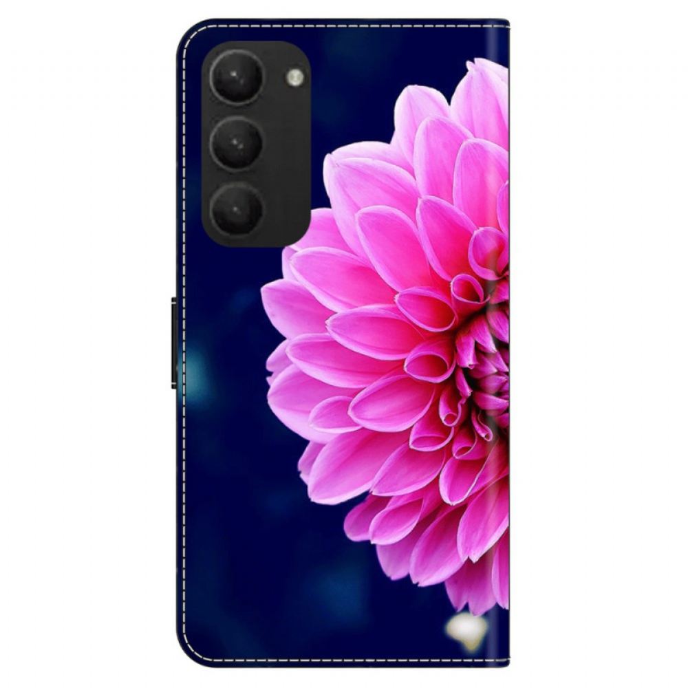 Peněženková Pouzdra Samsung Galaxy S24 Plus 5g Kryty Na Mobil Růžové Květy Na Modrém Pozadí