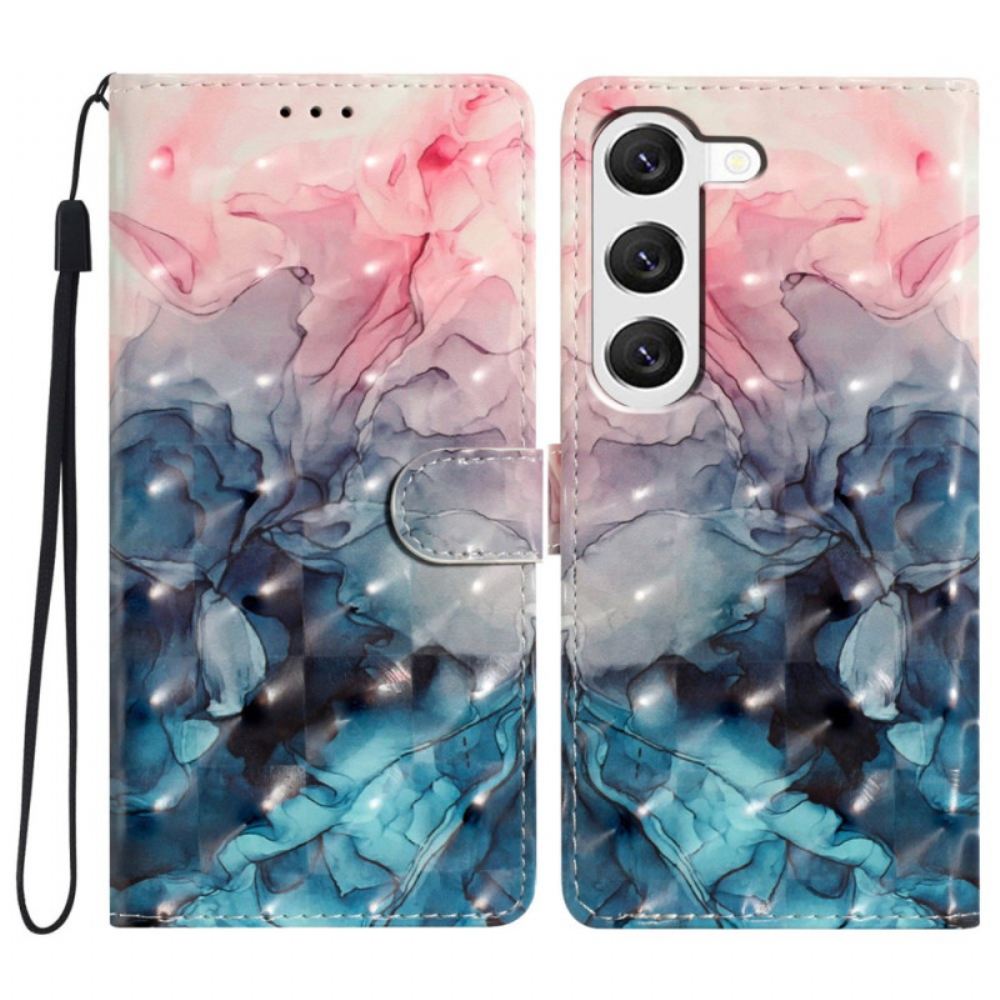 Peněženková Pouzdra Samsung Galaxy S24 Plus 5g Kryty Na Mobil Růžový Modrý Mramor S Popruhem