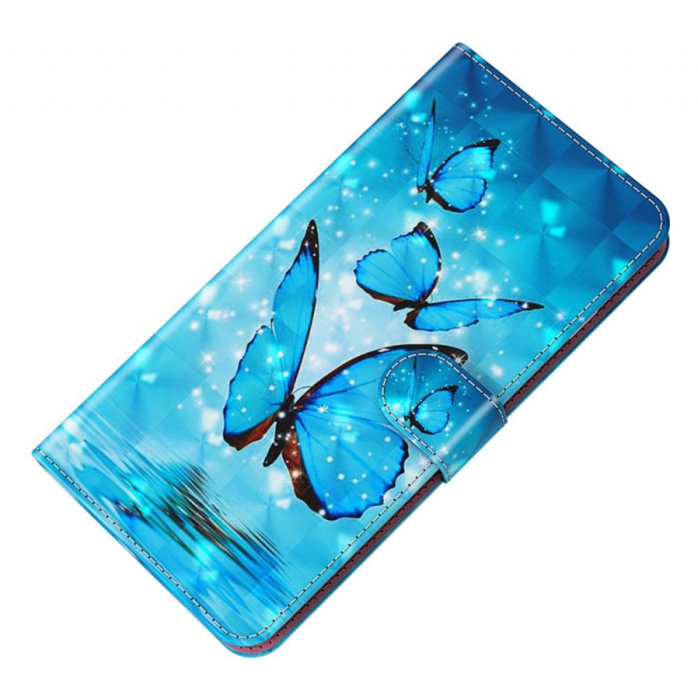 Peněženková Pouzdra Samsung Galaxy S24 Plus 5g Modrí Motýli S Popruhem