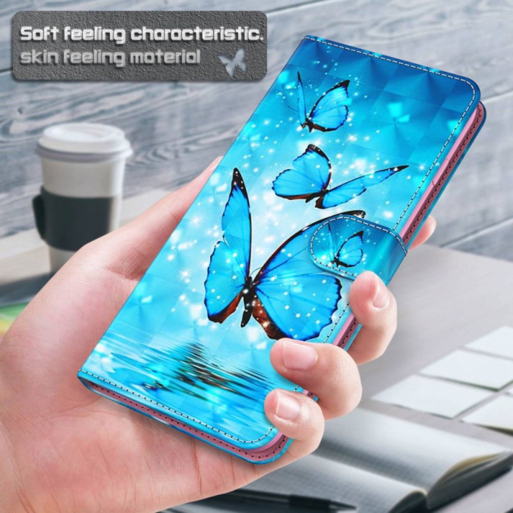 Peněženková Pouzdra Samsung Galaxy S24 Plus 5g Modrí Motýli S Popruhem