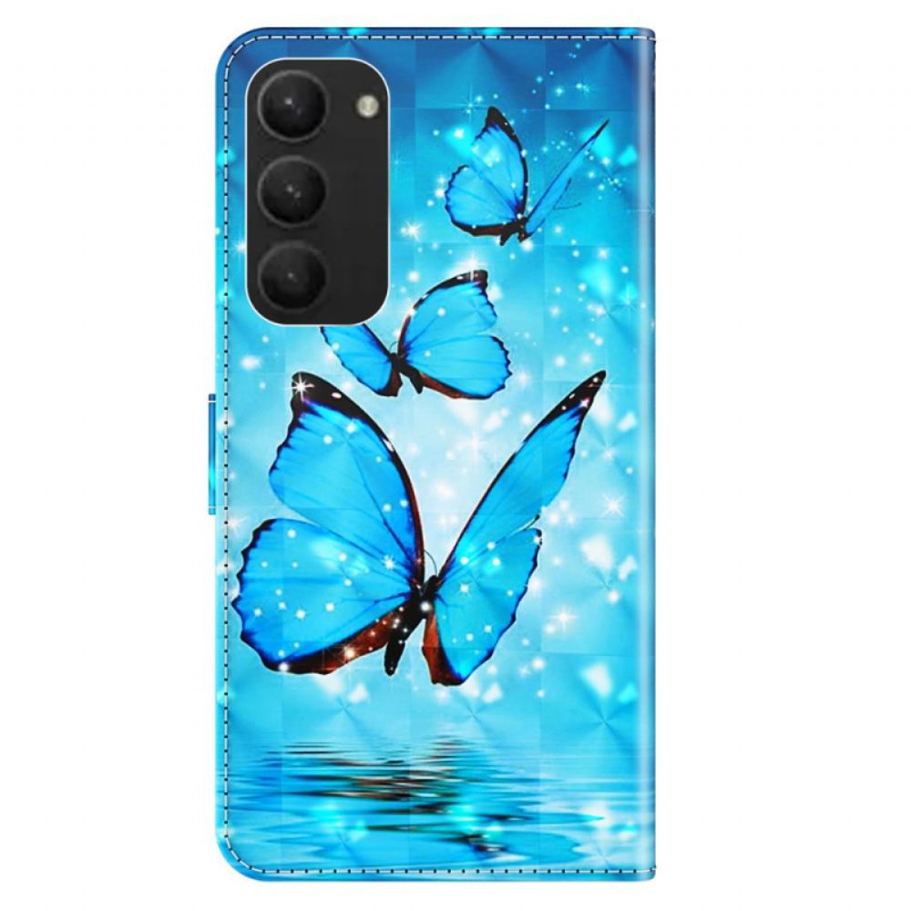 Peněženková Pouzdra Samsung Galaxy S24 Plus 5g Modrí Motýli S Popruhem