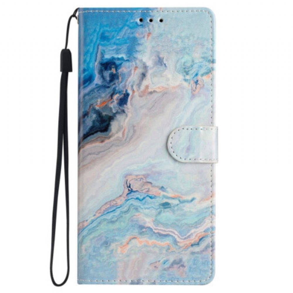 Peněženková Pouzdra Samsung Galaxy S24 Plus 5g Modrý Mramor S Popruhem