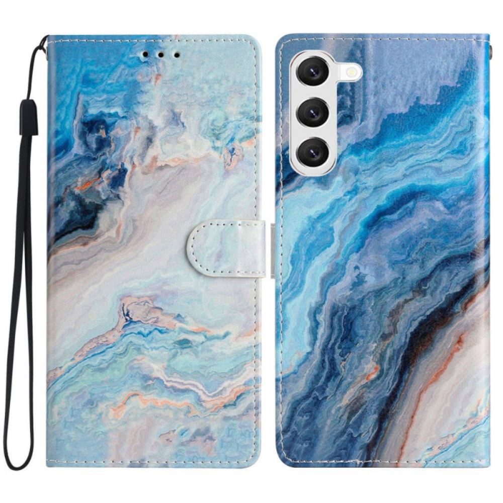 Peněženková Pouzdra Samsung Galaxy S24 Plus 5g Modrý Mramor S Popruhem