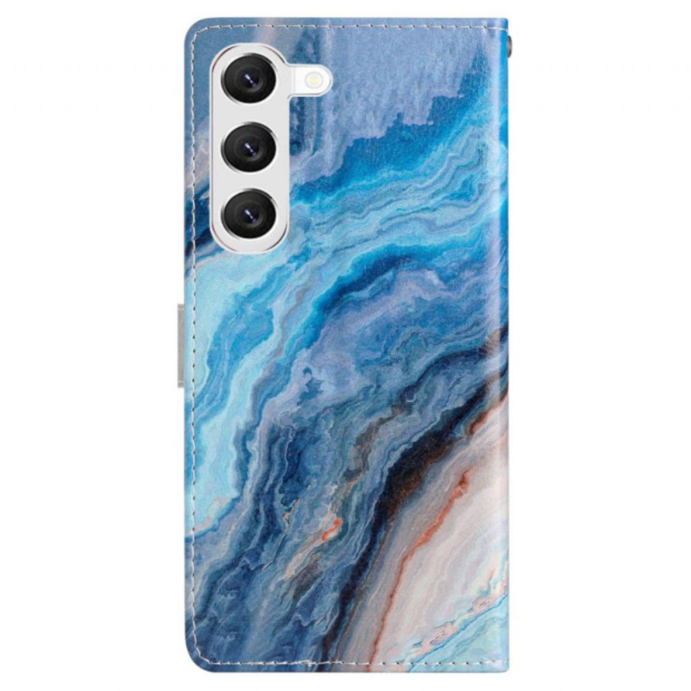 Peněženková Pouzdra Samsung Galaxy S24 Plus 5g Modrý Mramor S Popruhem