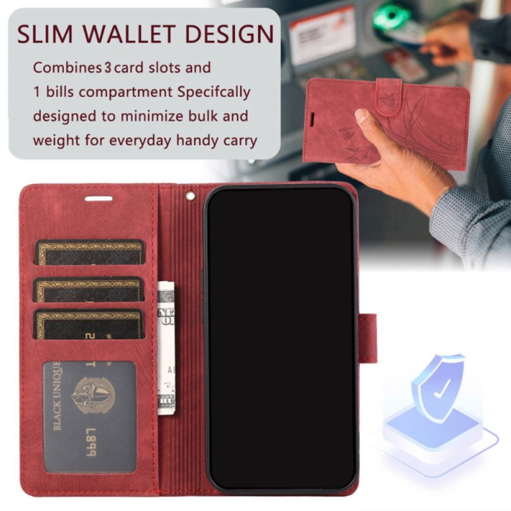 Peněženková Pouzdra Samsung Galaxy S24 Plus 5g Orchideje A Motýli S Popruhem