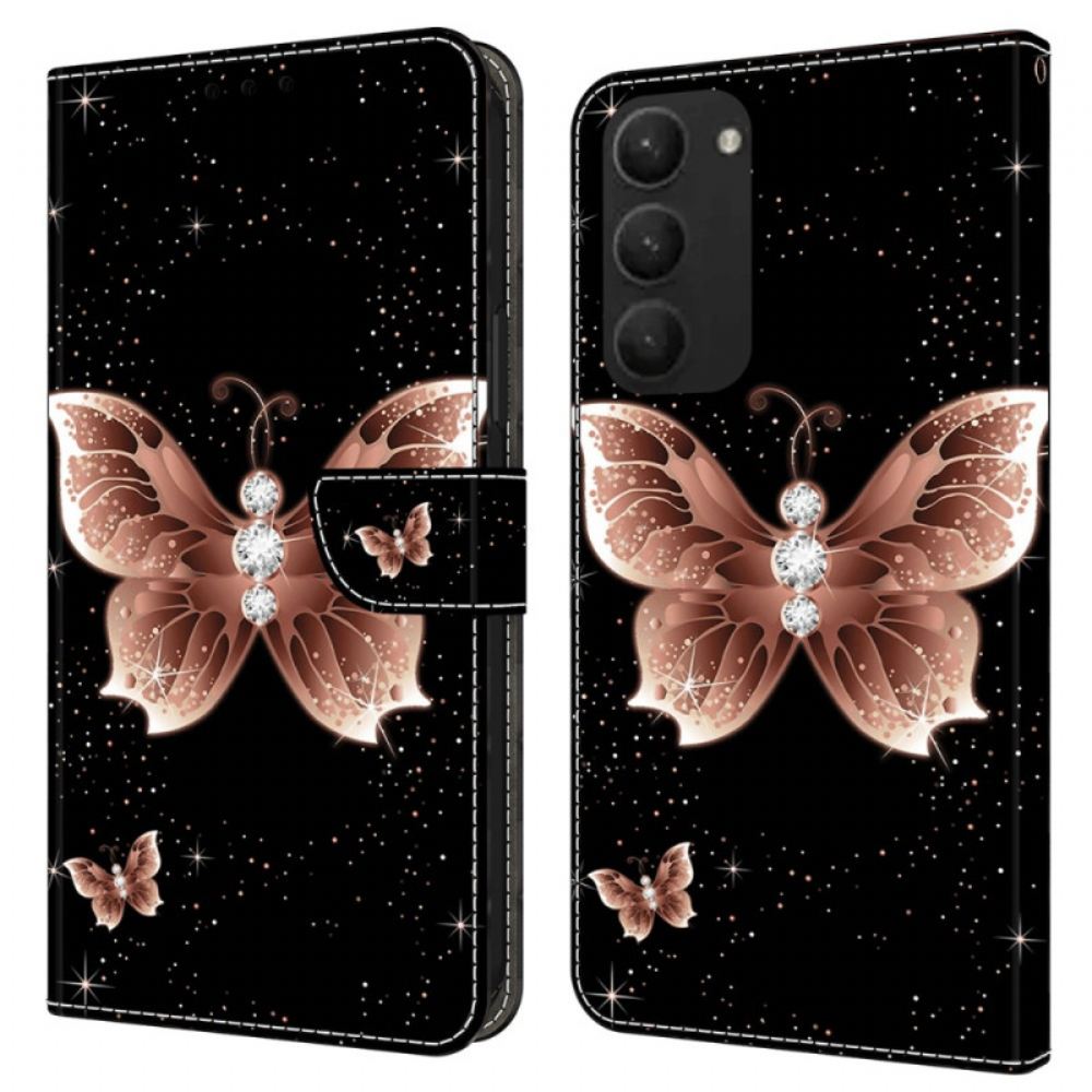 Peněženková Pouzdra Samsung Galaxy S24 Plus 5g Růžový Diamantový Motýl