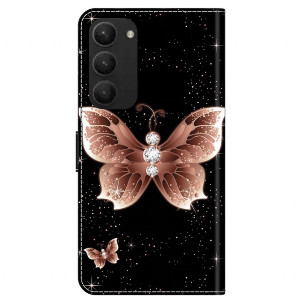 Peněženková Pouzdra Samsung Galaxy S24 Plus 5g Růžový Diamantový Motýl